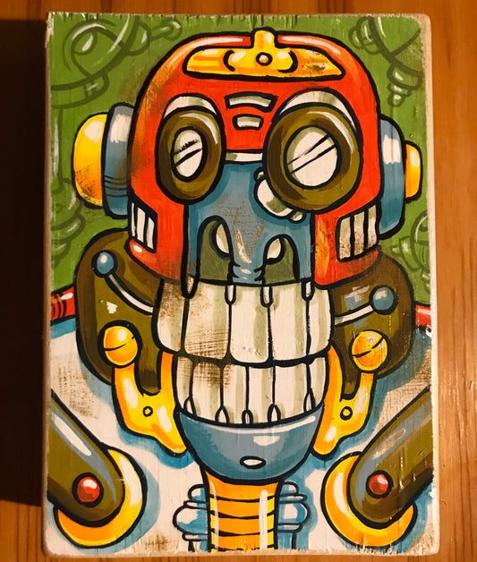 "Apebot" original acrylic painting on reclaimed wood