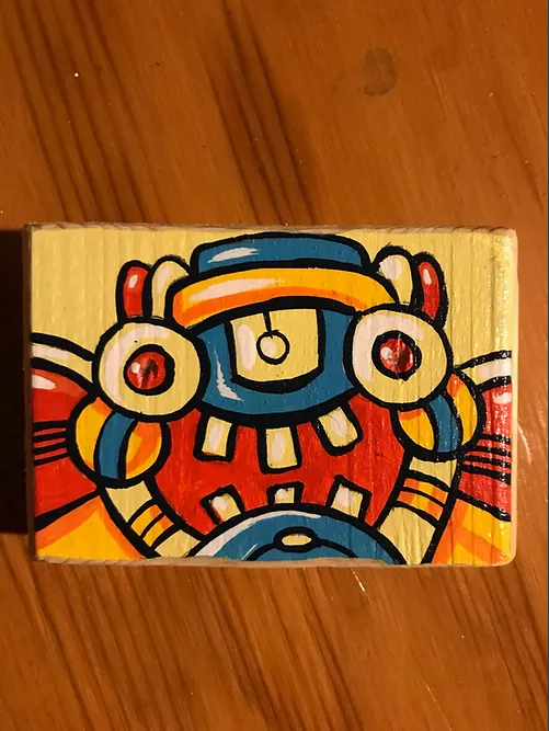 "Benny" acrylic on wood mini bot painting